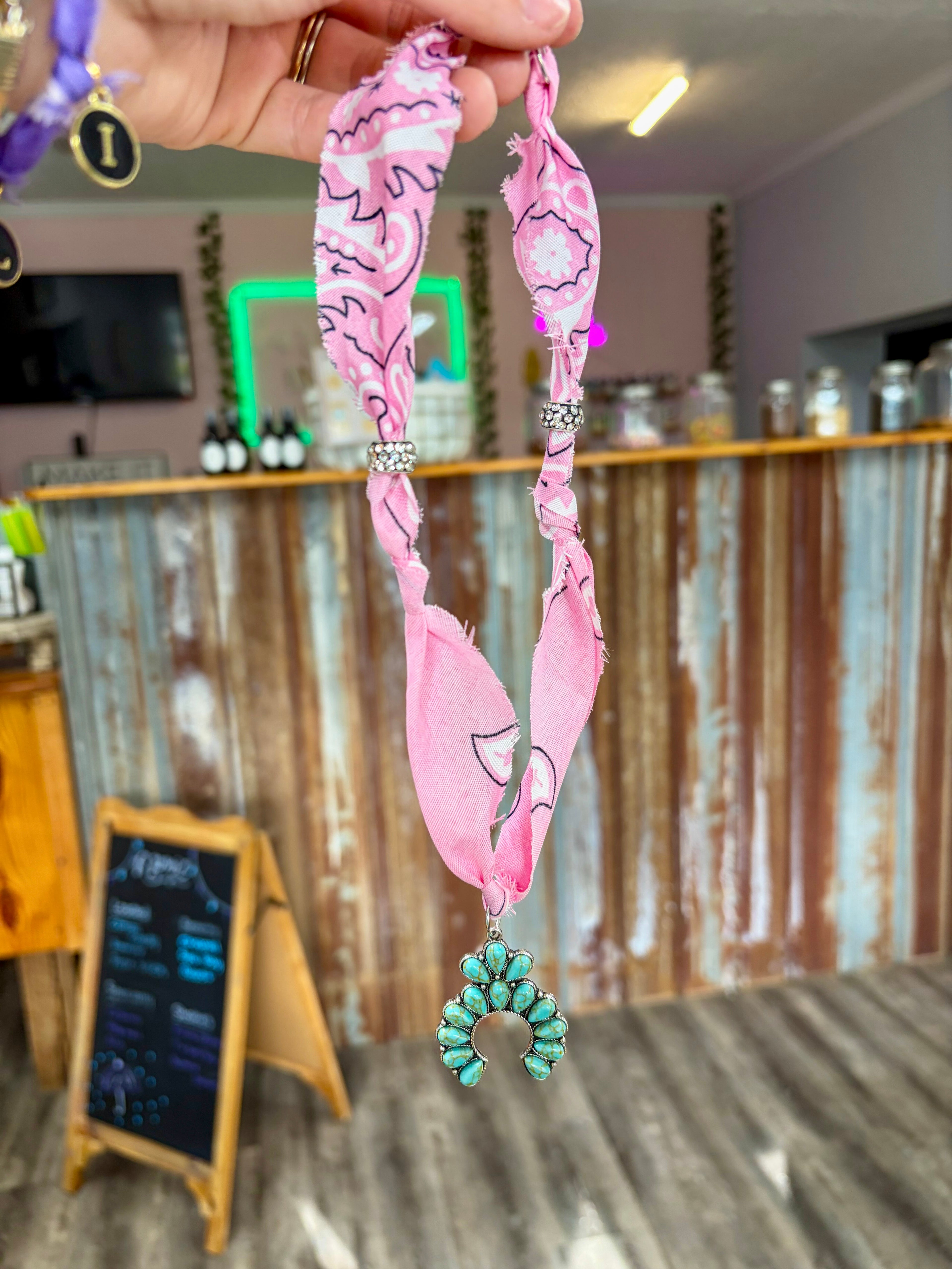 Pink Bandana Scarf Neckalce