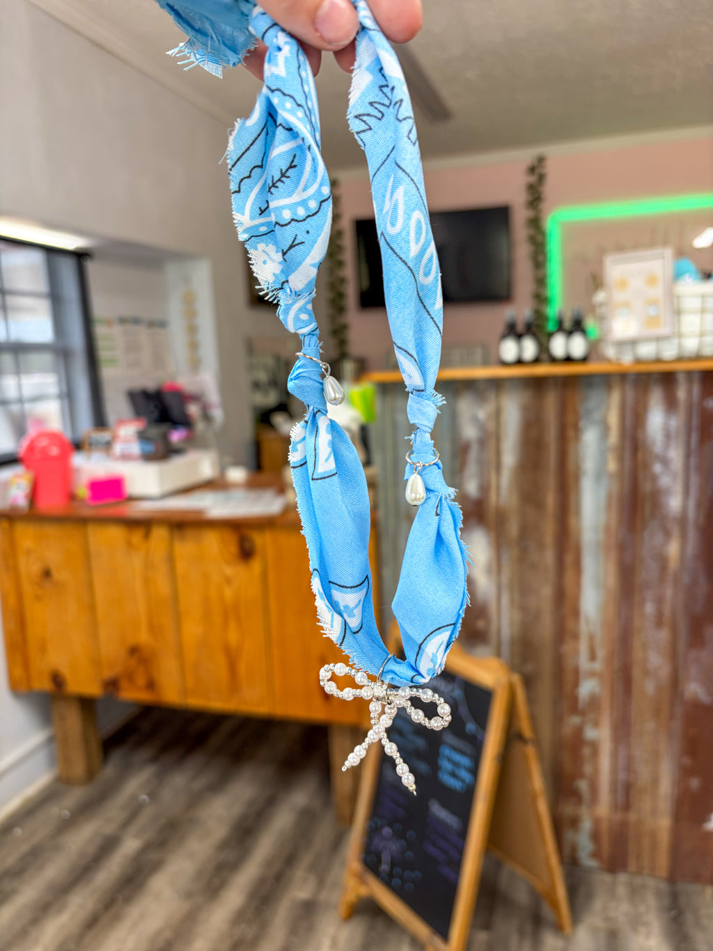 Blue Bow Bandana Necklace