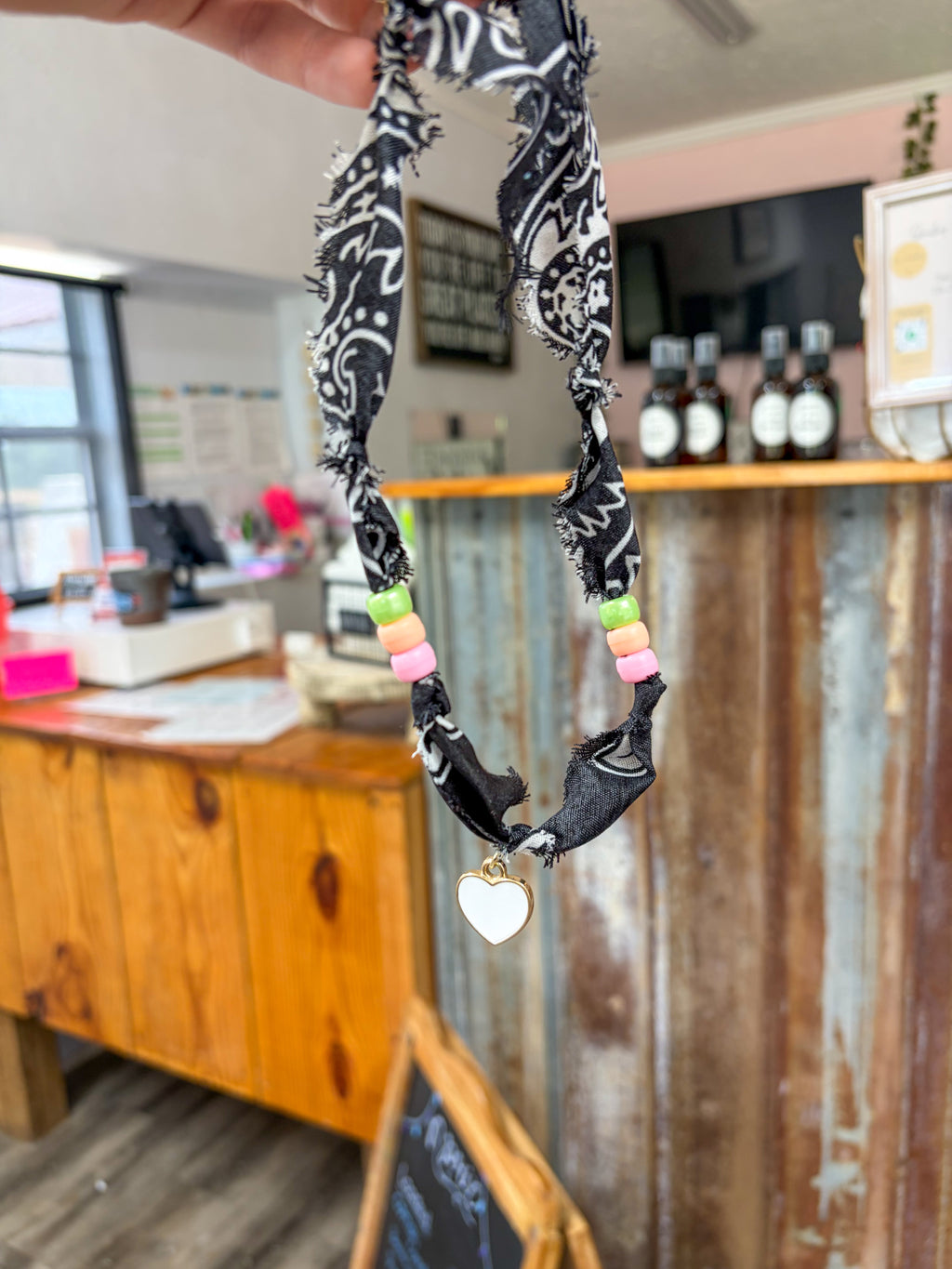 Black Bandana Bead Necklace