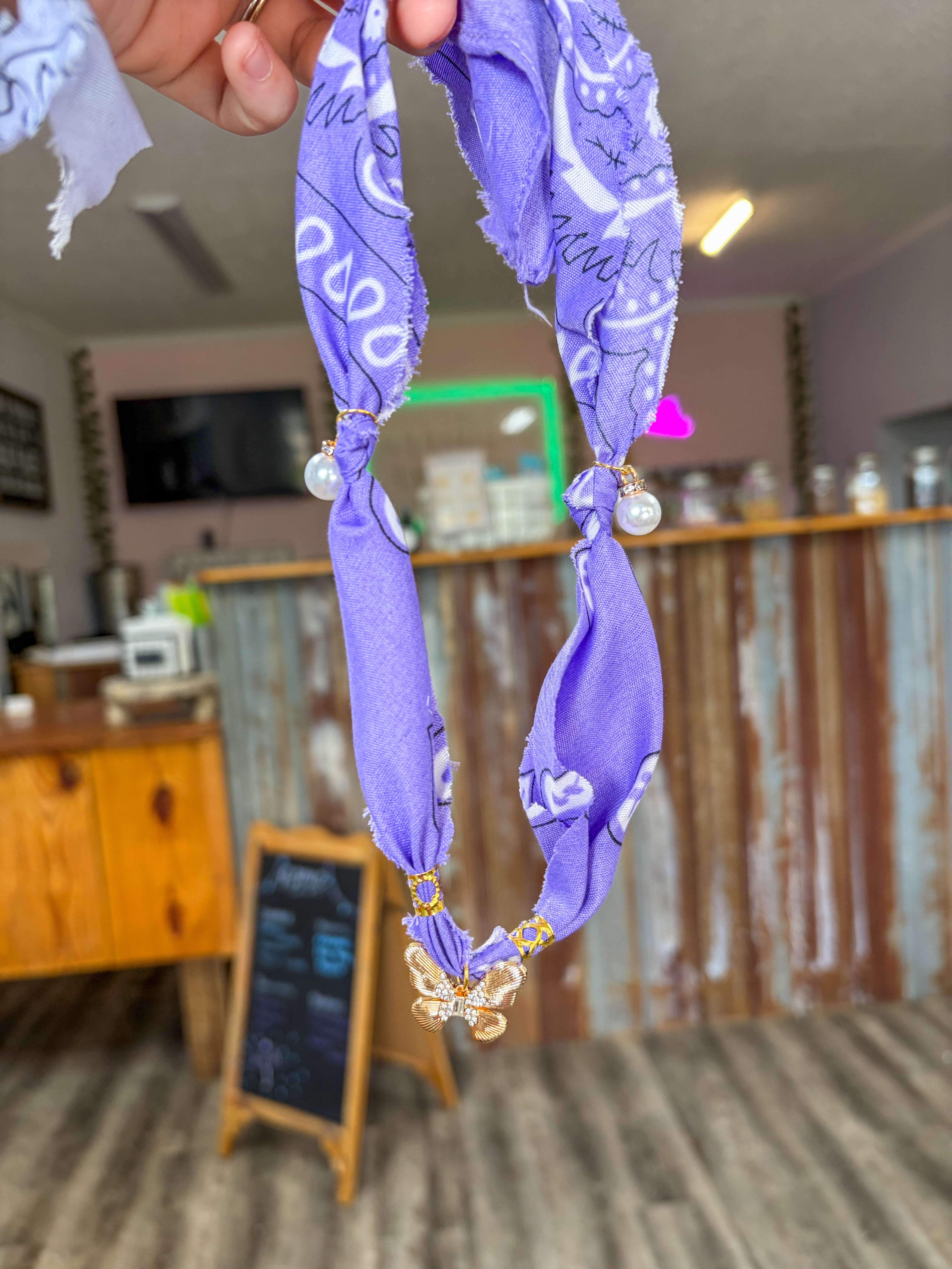 Purple Butterfly Bandana Necklace