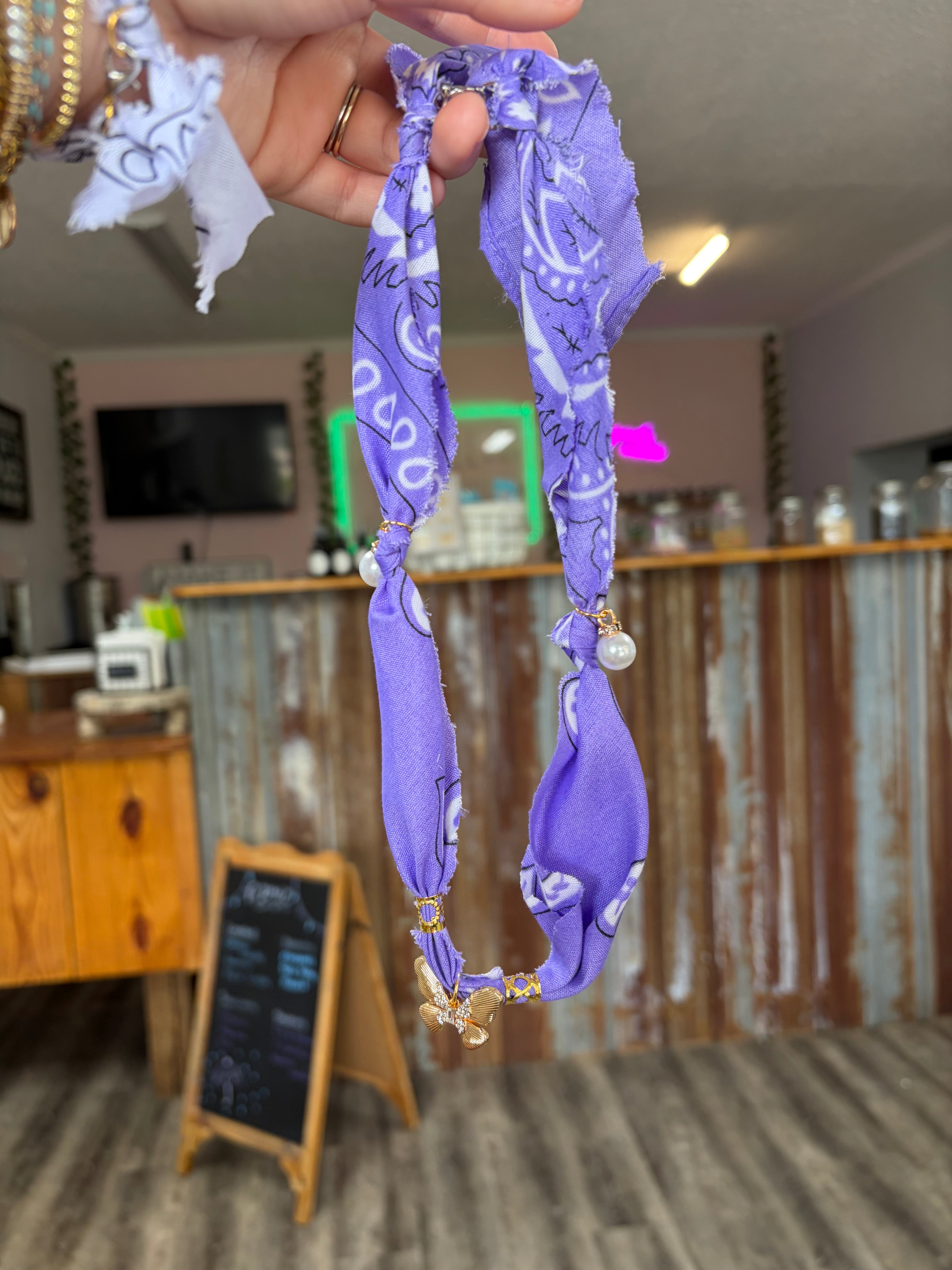 Purple Butterfly Bandana Necklace