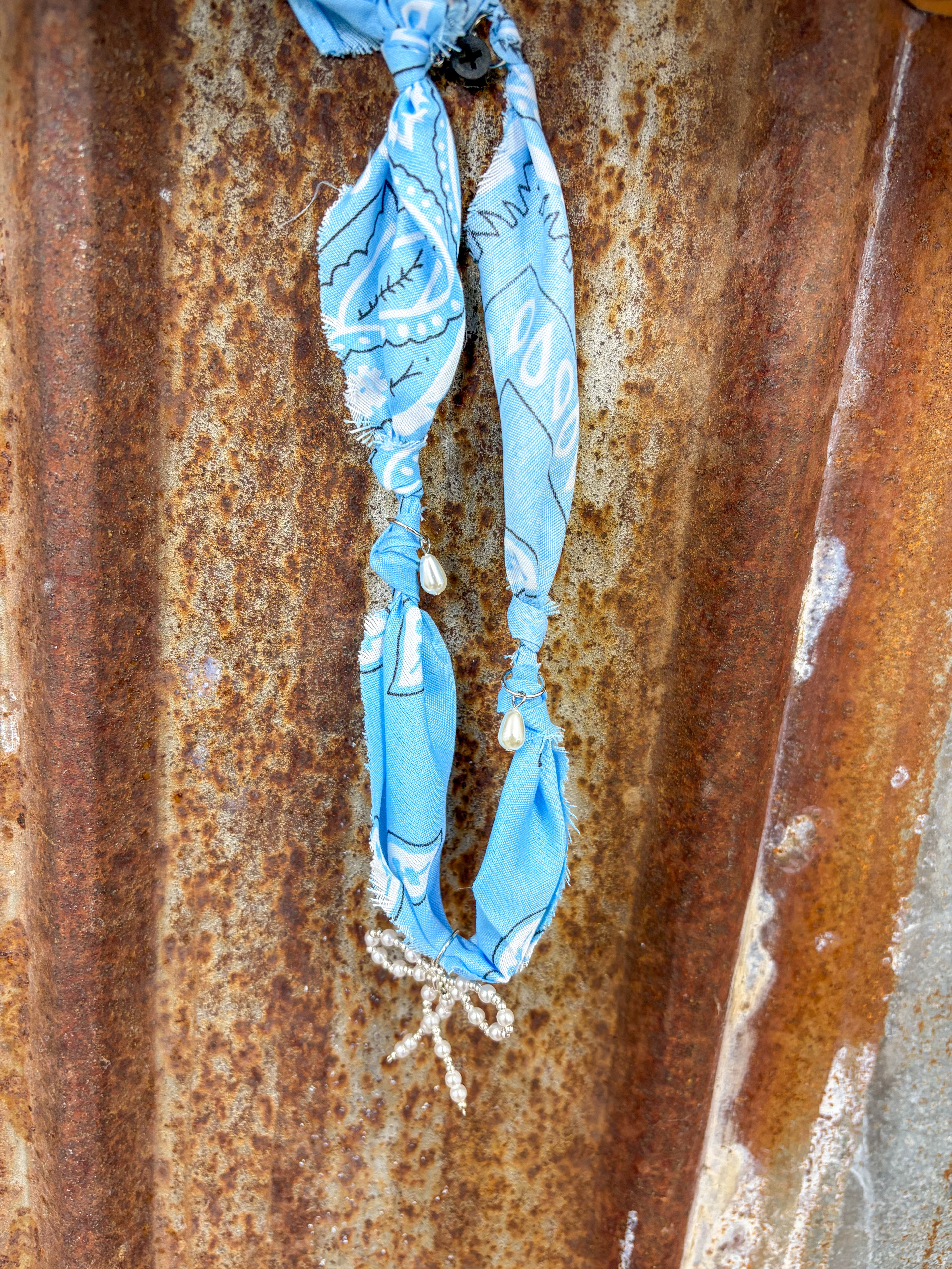 Blue Bow Bandana Necklace
