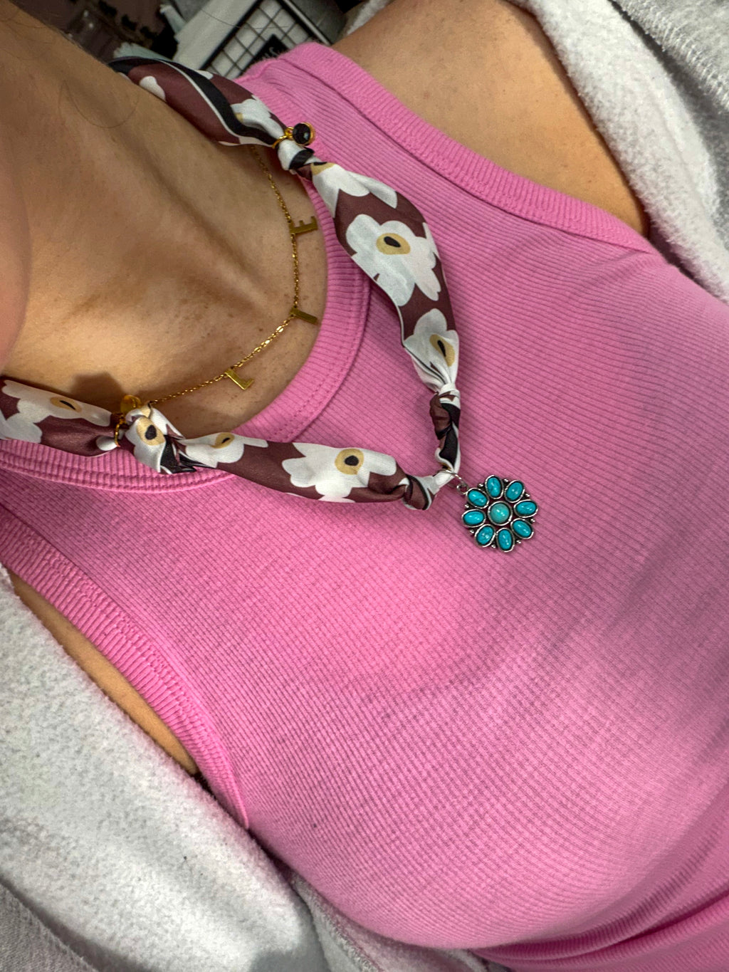 Turquoise Charm Scarf Necklace